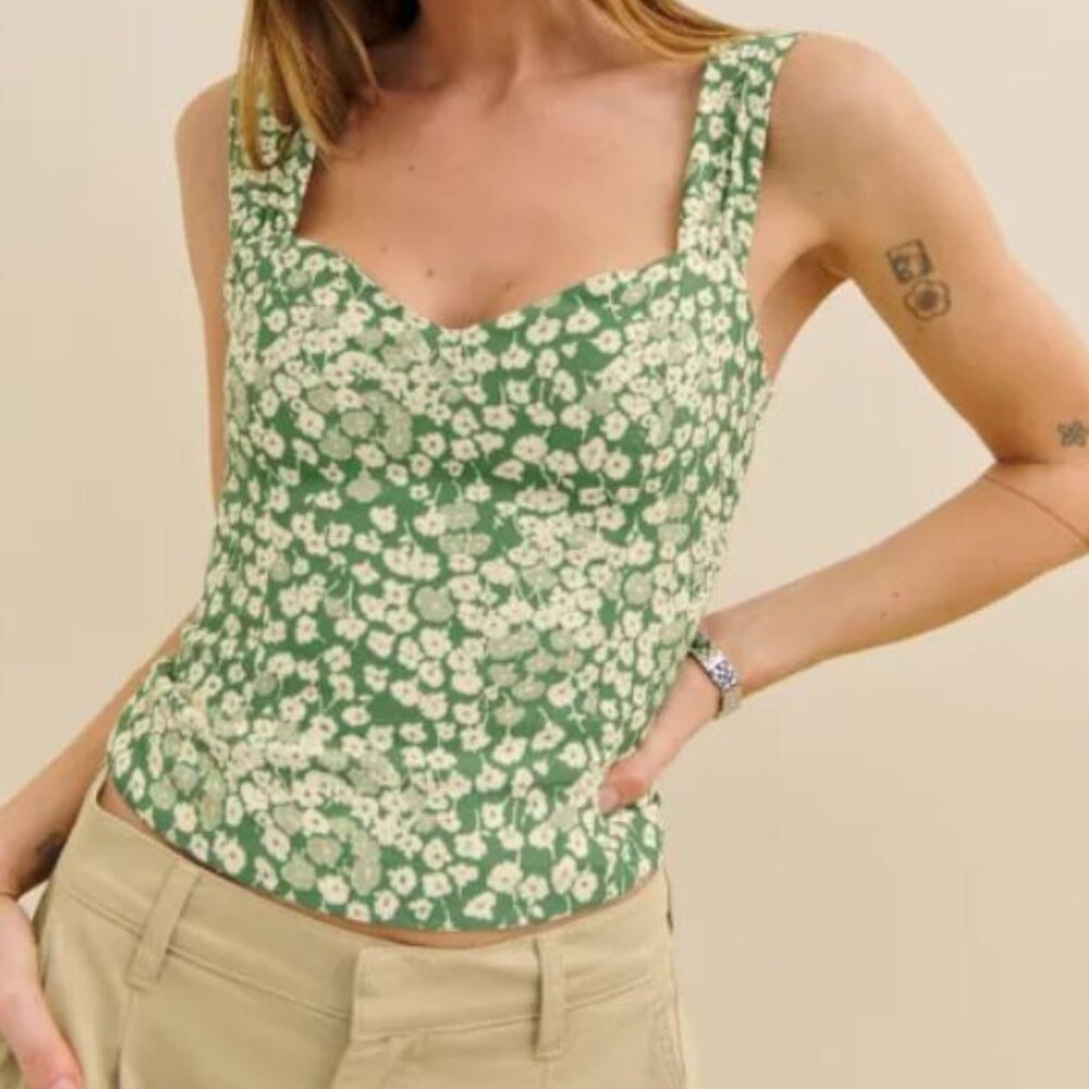 Reformation - Hester Top - Color Mento (Green floral) - Size 8